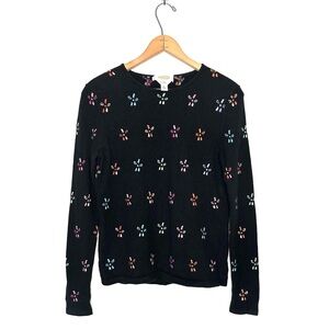 Talbots | Black Floral Pure Cashmere Sweater Size Small